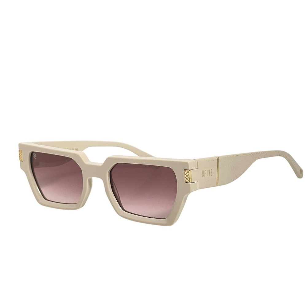 9FIVE Locks LTD Cream Square Sunglasses Rose Gradient Lens Gold Accents Designer